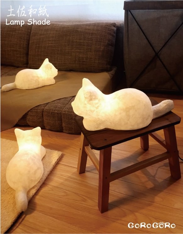 猫の和紙ランプ